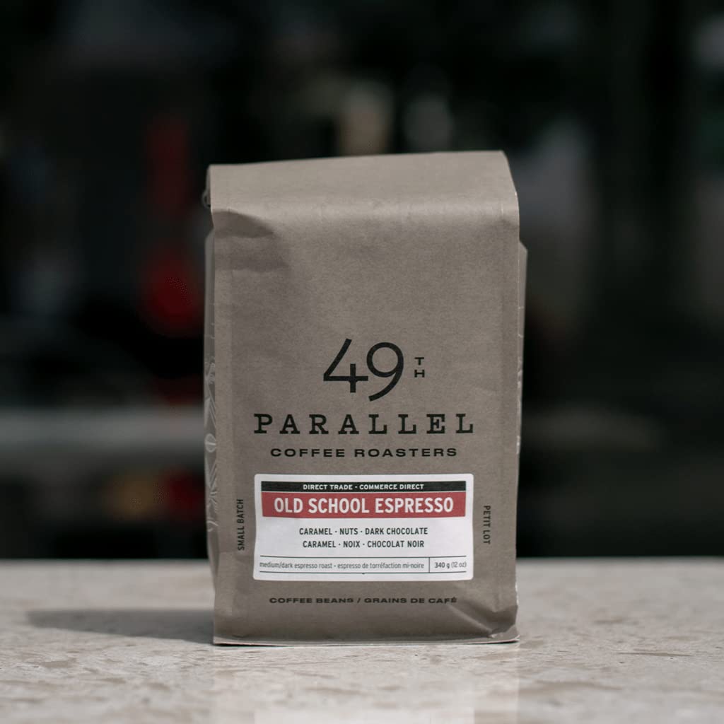 49th Parallel Coffee Roasters – Old School Espresso Whole Beans – Gourmet Coffee - Medium/Dark Roast Coffee, 12oz