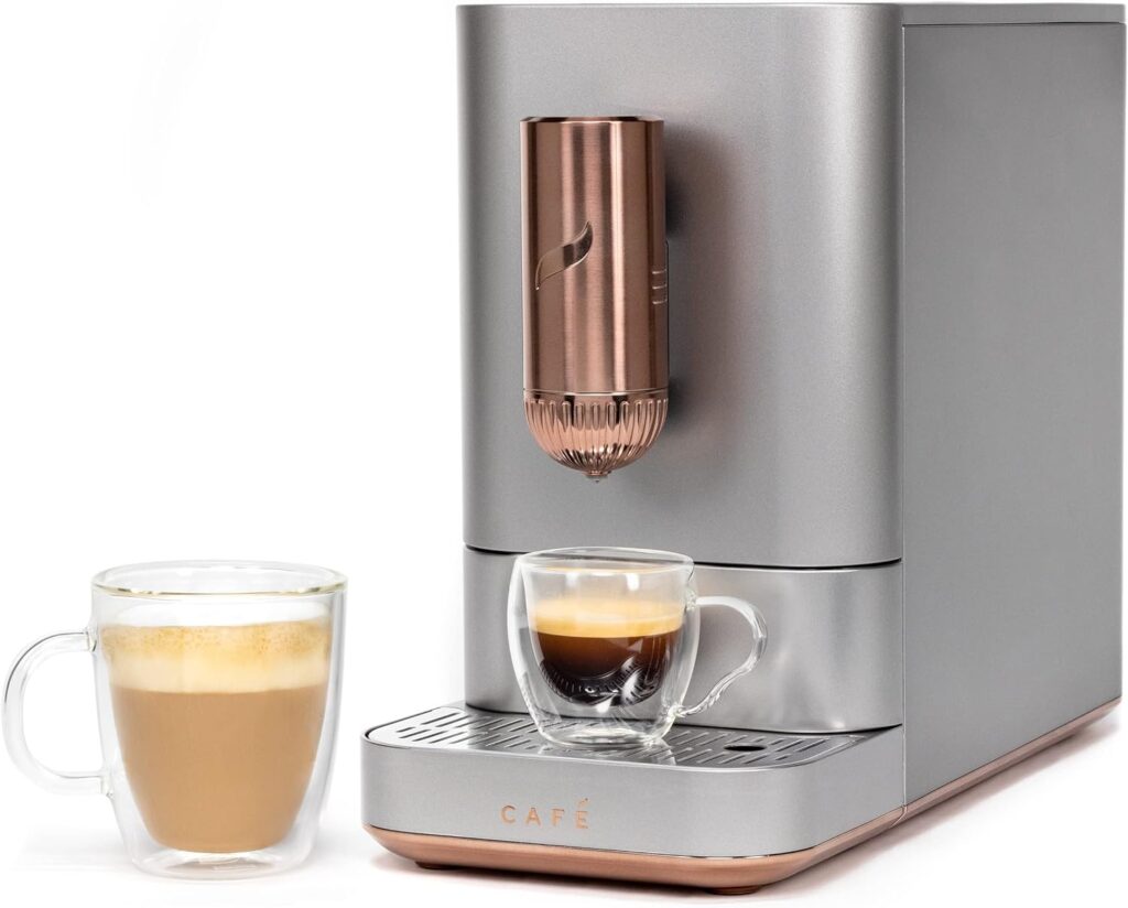 Café Affetto Automatic Espresso Machine | Brew in 90 Seconds | 20 Bar Pump Pressure for Balanced Extraction | Five Adjustable Grind Size Levels | WiFi Connected for Drink Customization | Steel Silver