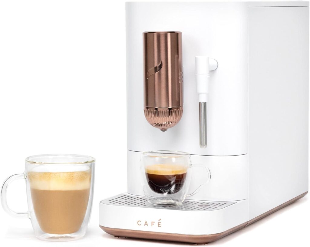 Café Affetto Automatic Espresso Machine + Milk Frother | Built-In  Adjustable Espresso Bean Grinder | One-Touch Brew in 90 Seconds | Steel Silver, 1.2 Liter, (C7CEBBS2RS3)