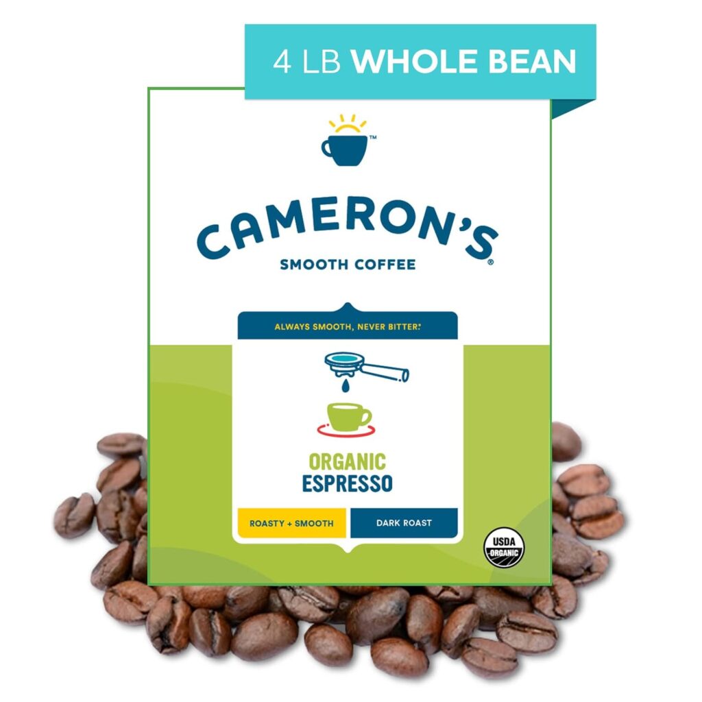 Camerons Coffee Organic Espresso Whole Bean Coffee, Dark Roast, 100% Arabica, 4-Pound Bulk Bag, (Pack of 2)