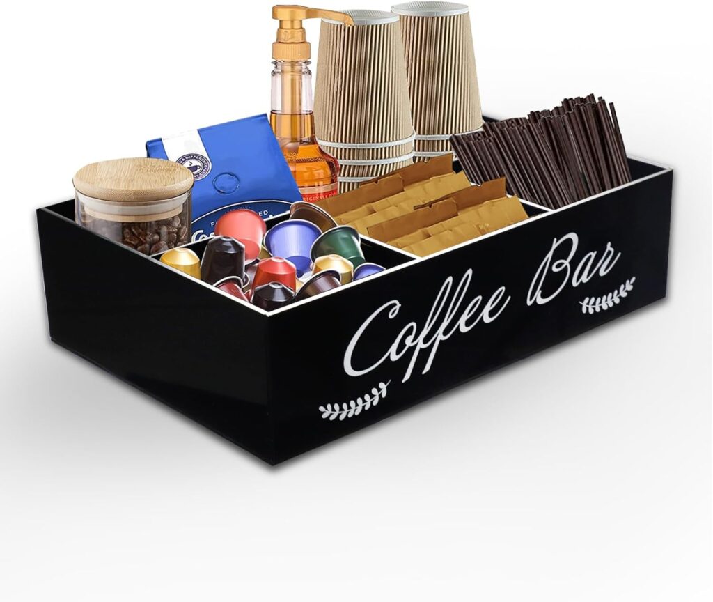 Coffee Station Organizer Coffee Bar Essentials Condiment Pod Storage Basket, Coffee Bar Set Up For Countertop, Coffee Bar Accessories And Organizer Coffee Stand Cup Holder For Kitchen Office