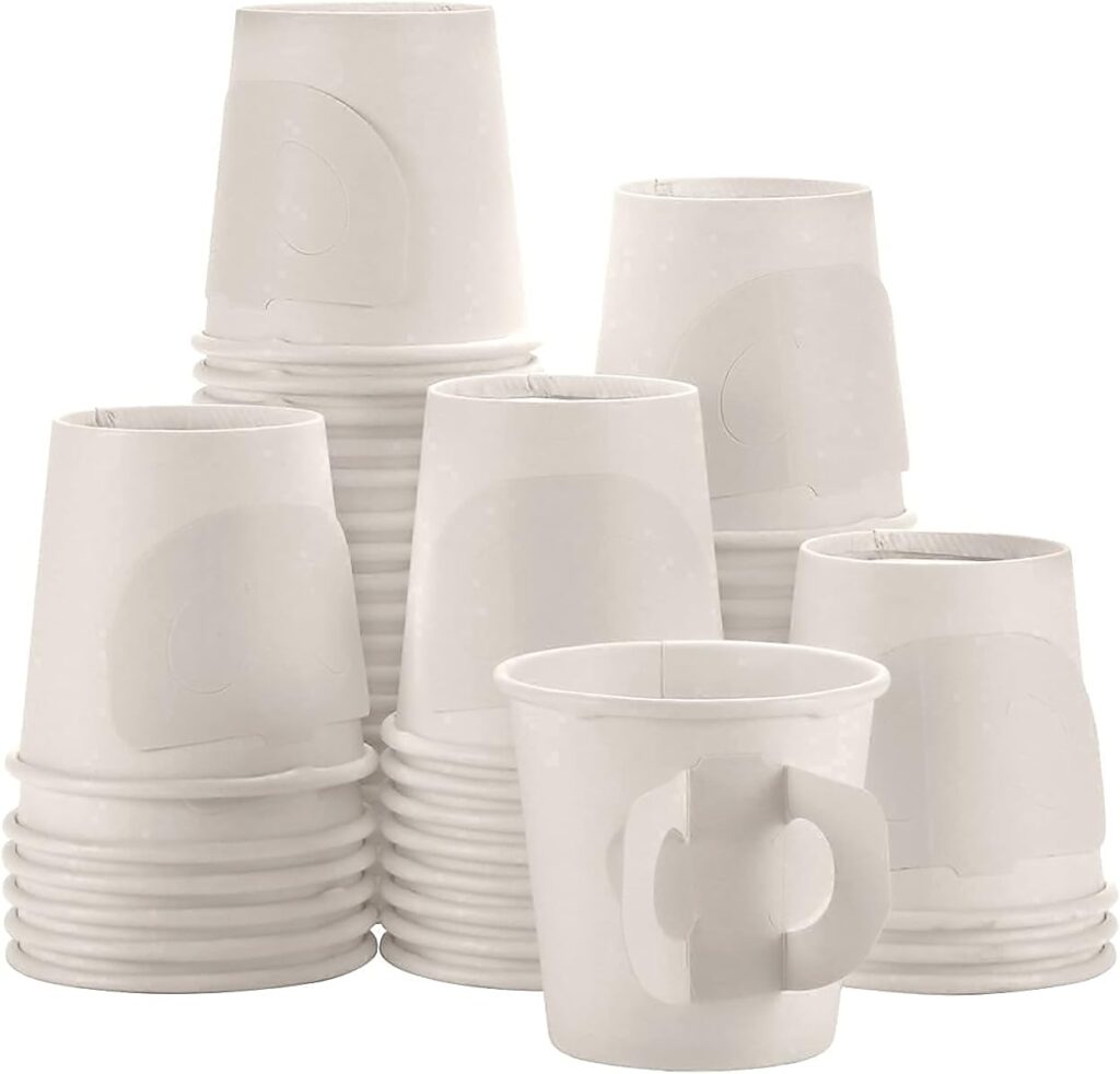 Kingzak Premium Espresso White Paper Cups with Handles - 4 oz (50 Pack) - Elegant, Eco-Friendly  Perfect for Creamy Coffee Moments