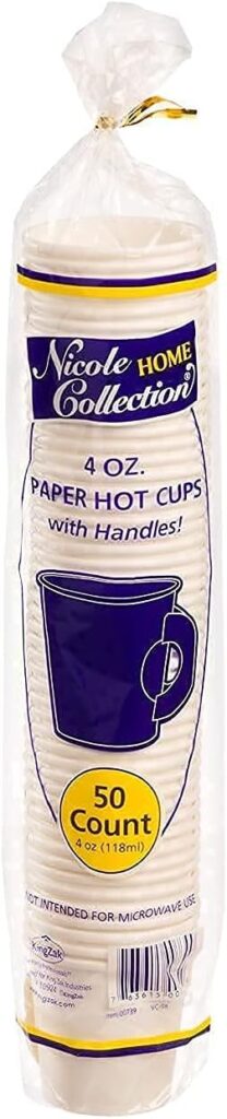 Kingzak Premium Espresso White Paper Cups with Handles - 4 oz (50 Pack) - Elegant, Eco-Friendly  Perfect for Creamy Coffee Moments