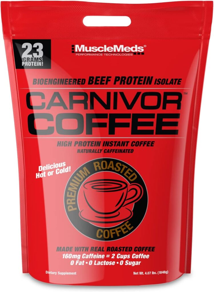 MuscleMeds Carnivor High Protein Coffee, Naturally Caffeinated Energy Boost, 2 Shots Espresso, Sugar Free, Lactose Free, Fat  Gluten Free, Premium Roasted, Delicious Hot or Cold, 28 Serve 2Lb